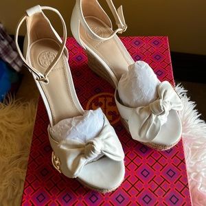 Tory Burch white 85mm espadrille sandal- Napa leather.